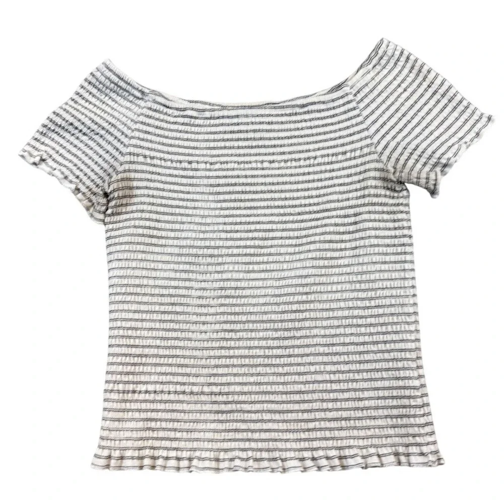 Art Class Girls Black White Striped Smocked Off Shoulder‎ Top L 10/12